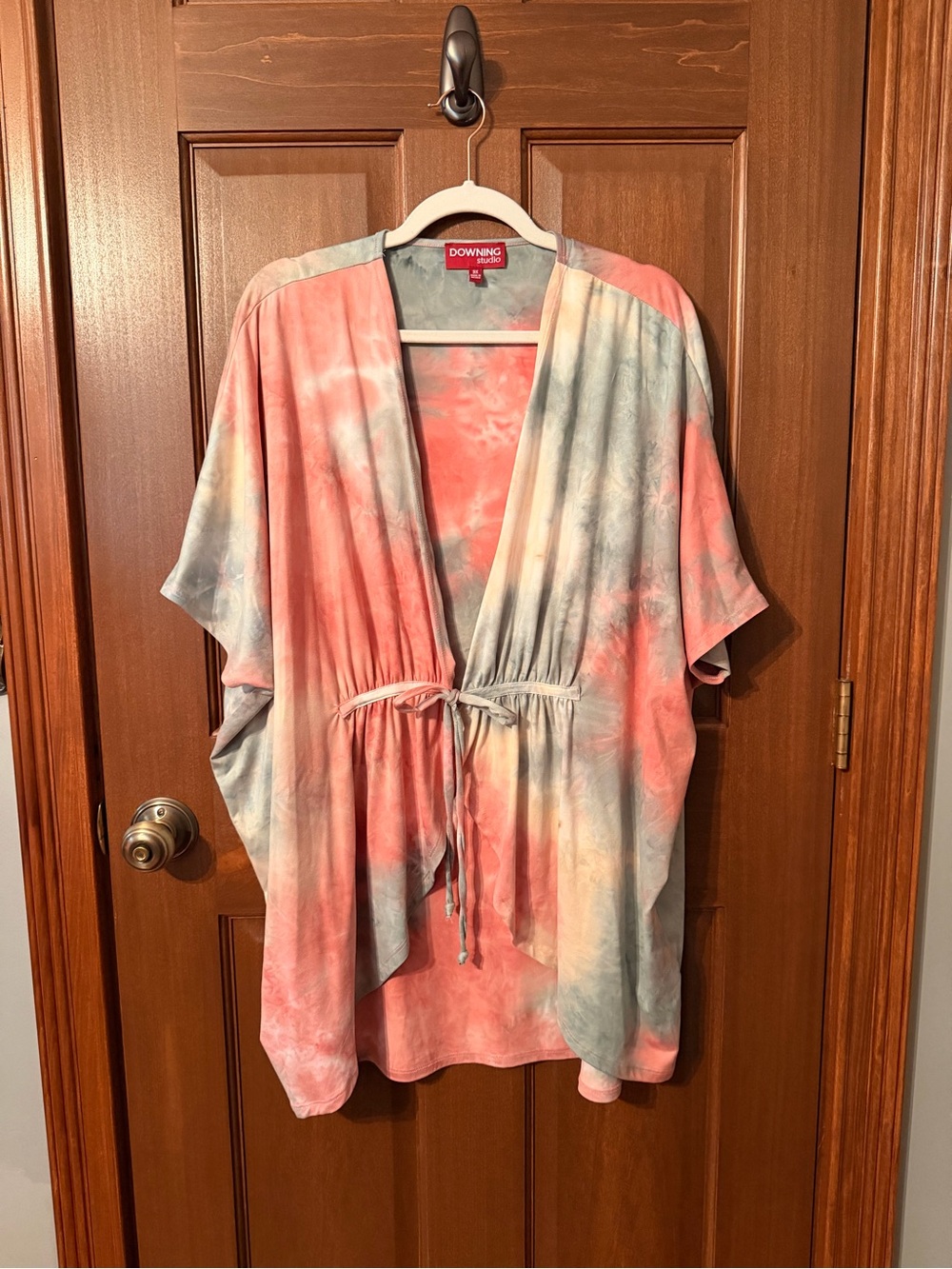 Brand Coral & Gray Tie-Dye Open Front Cardigan